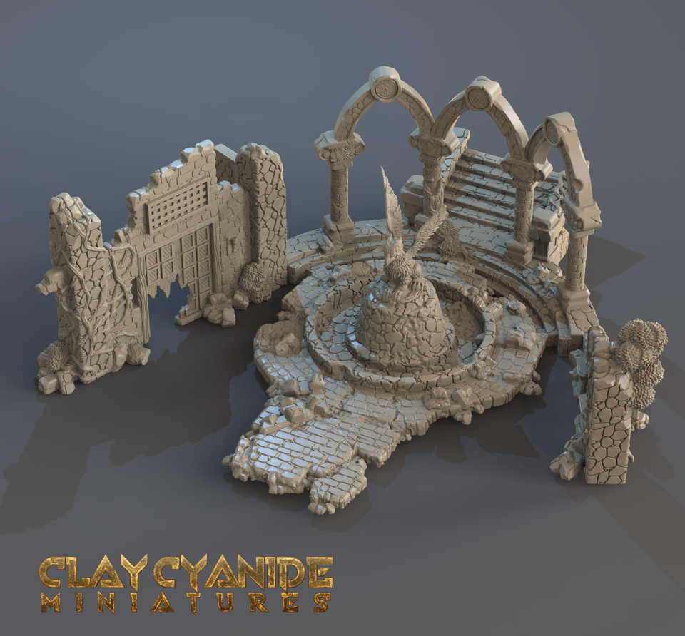 3D Printed Clay Cyanide Ruins Set 28mm-32mm Ragnarok D&D