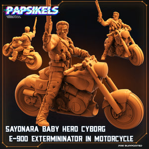 3D Printed Papsikels Cyberpunk Sayonara Baby Hero Cyborg E-900 Exterminator In Motorcycle- 28mm 32mm