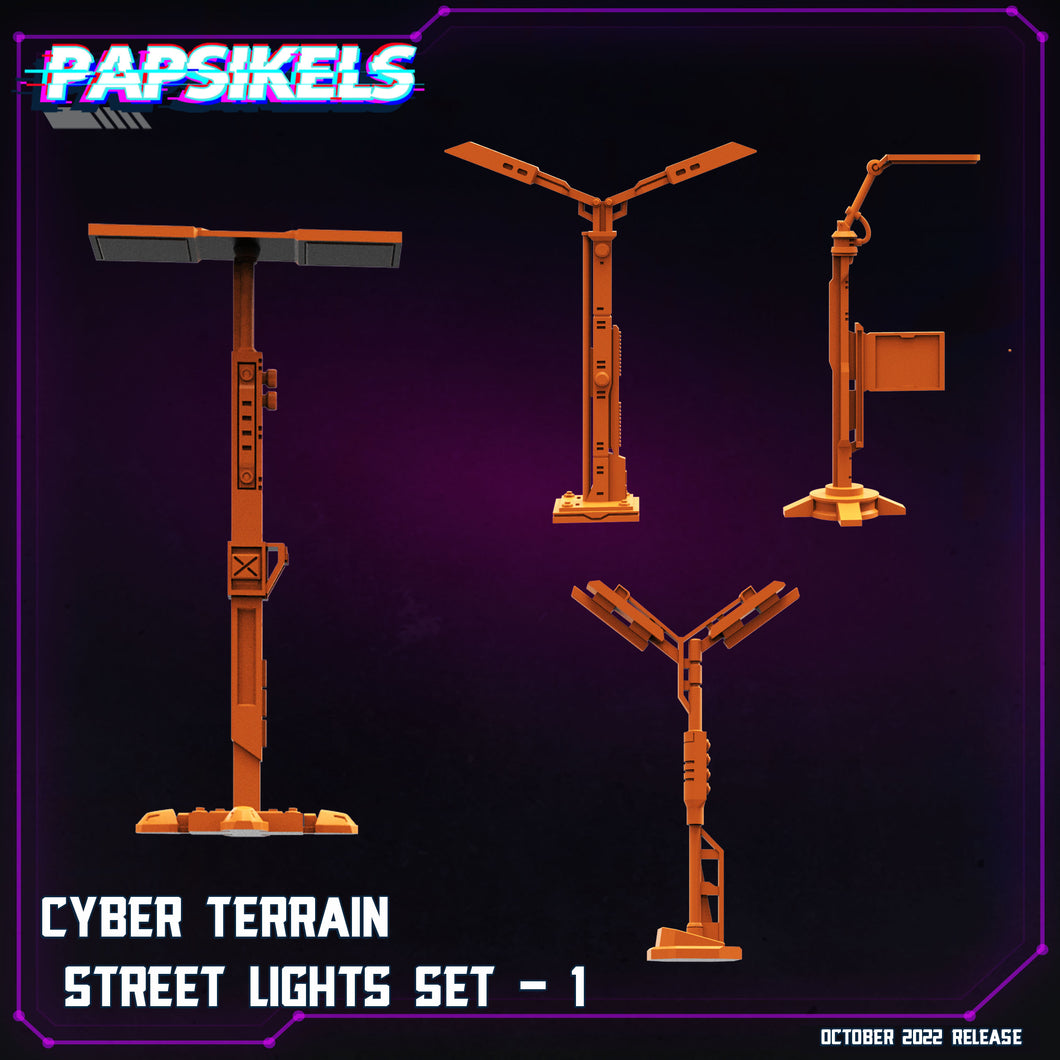 3D Printed Papsikels Cyberpunk Sci-Fi Street Lights Set - 28mm 32mm