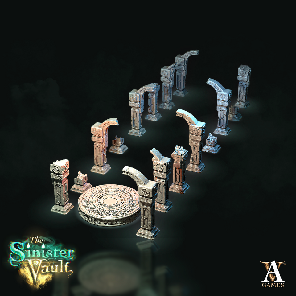 3D Printed Archvillain Games Portal and Pillars The Sinister Vault 28 32mm D&D