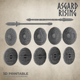 3D Printed Asgard Rising Shield and Spear Weapon Set 2 - 32mm D&D - Charming Terrain