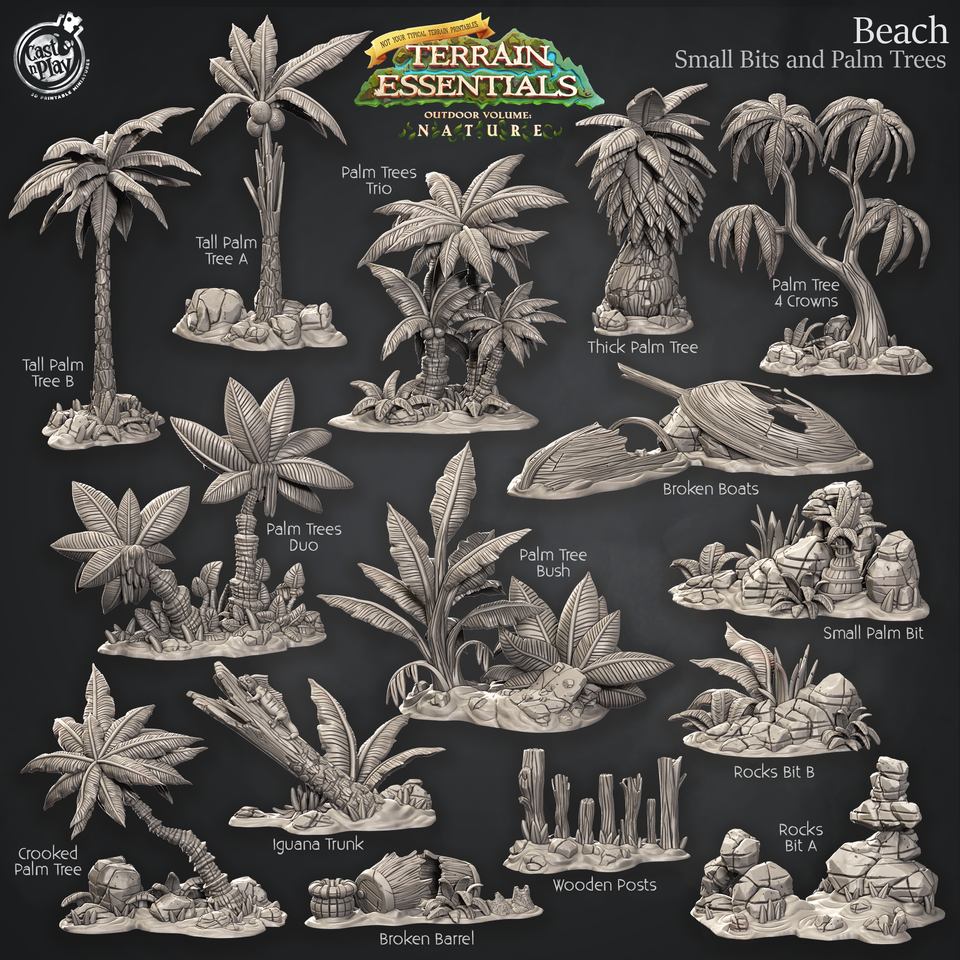 3D Printed Cast n Play Beach Small Bits and Palm Trees Terrain Essentials Nature 28mm 32mm D&D