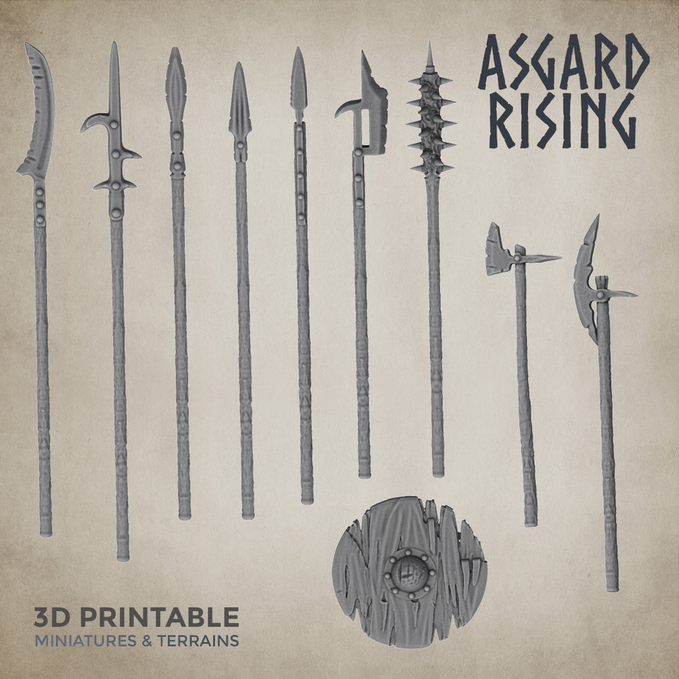 3D Printed Asgard Rising Spear Weapon Set 7 - 32mm D&D - Charming Terrain