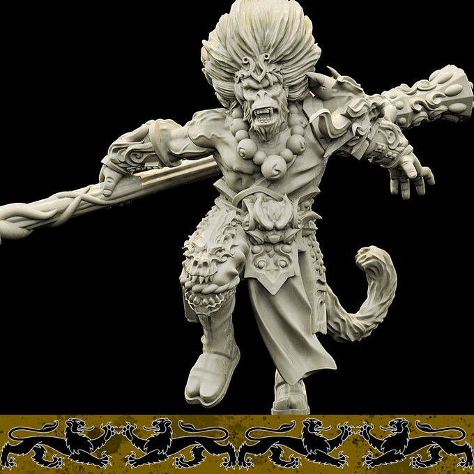 3D Printed Bestiary Vol. 4 Nafarrate - Sun Wukong Ape Warrior 32mm Ragnarok D&D - Charming Terrain