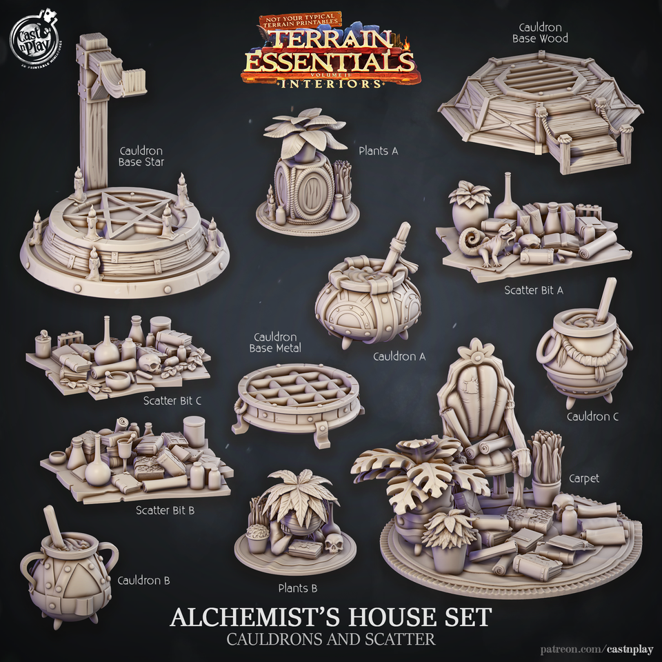 3D Printed Cast n Play Alchemist's House Cauldrons and Scatter Terrain Essentials 28mm 32mm D&D