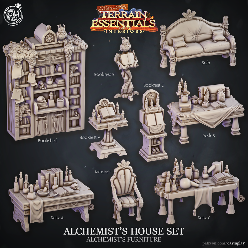 3D Printed Cast n Play Alchemist's House Furniture Terrain Essentials 28mm 32mm D&D