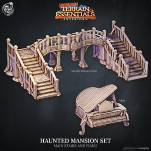 3D Printed Cast n Play Haunted Mansion Stairs and Piano Terrain Essentials 28mm 32mm D&D