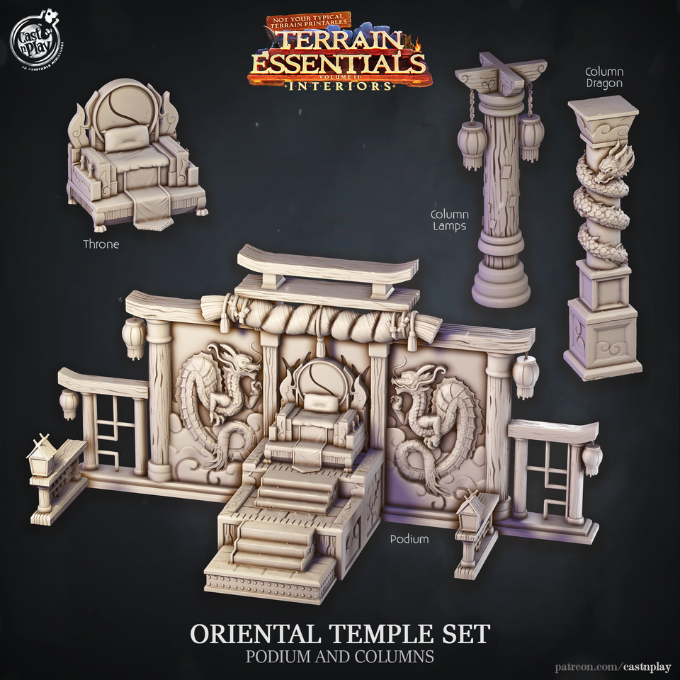 3D Printed Cast n Play Oriental Temple Podium and Columns Terrain Essentials 28mm 32mm D&D