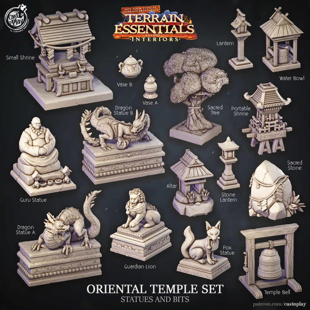 3D Printed Cast n Play Oriental Temple Statues And Bits Terrain Essentials 28mm 32mm D&D