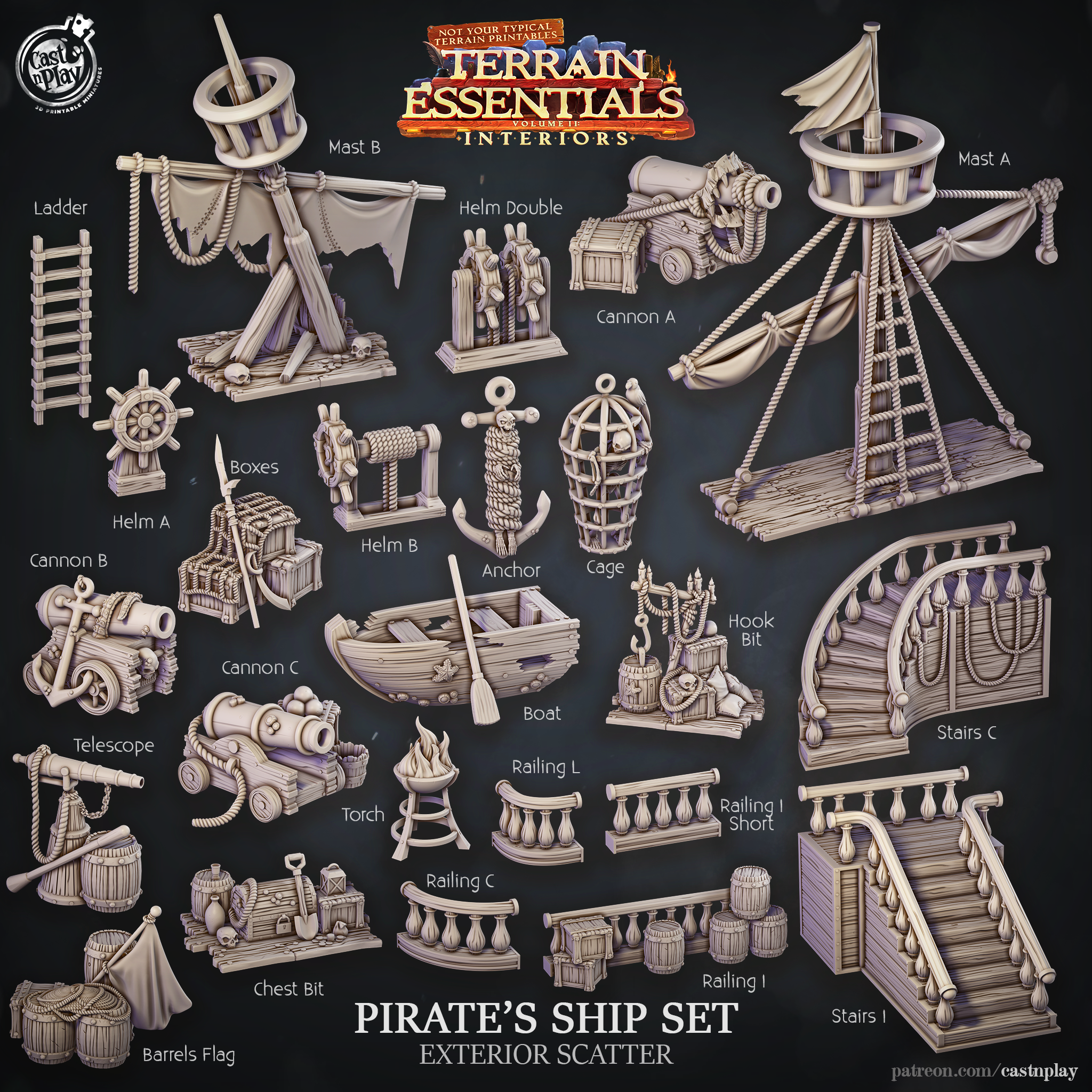 3D Printed Cast Play Pirate Ship Exterior Scatter Terrain Essentials – Charming Terrain
