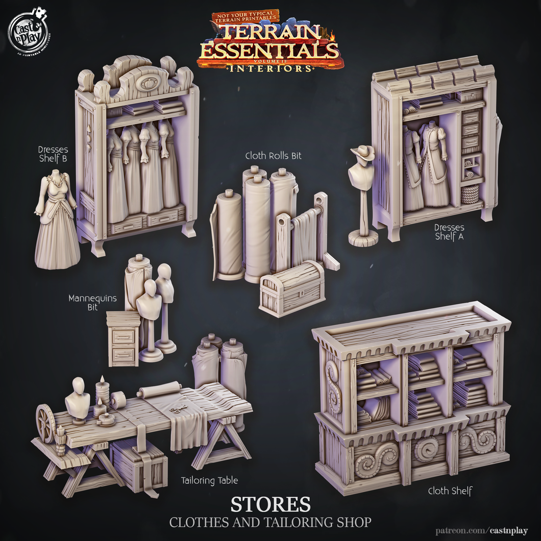 3D Printed Cast n Play Clothing And Tailoring Shop Terrain Essentials 28mm 32mm D&D