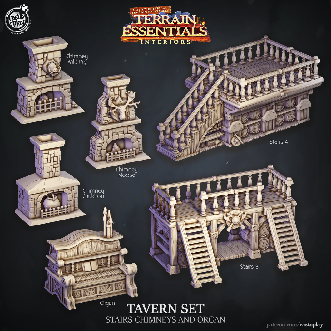 3D Printed Cast n Play Tavern Stairs Chimney and Organ Terrain Essentials 28mm 32mm D&D