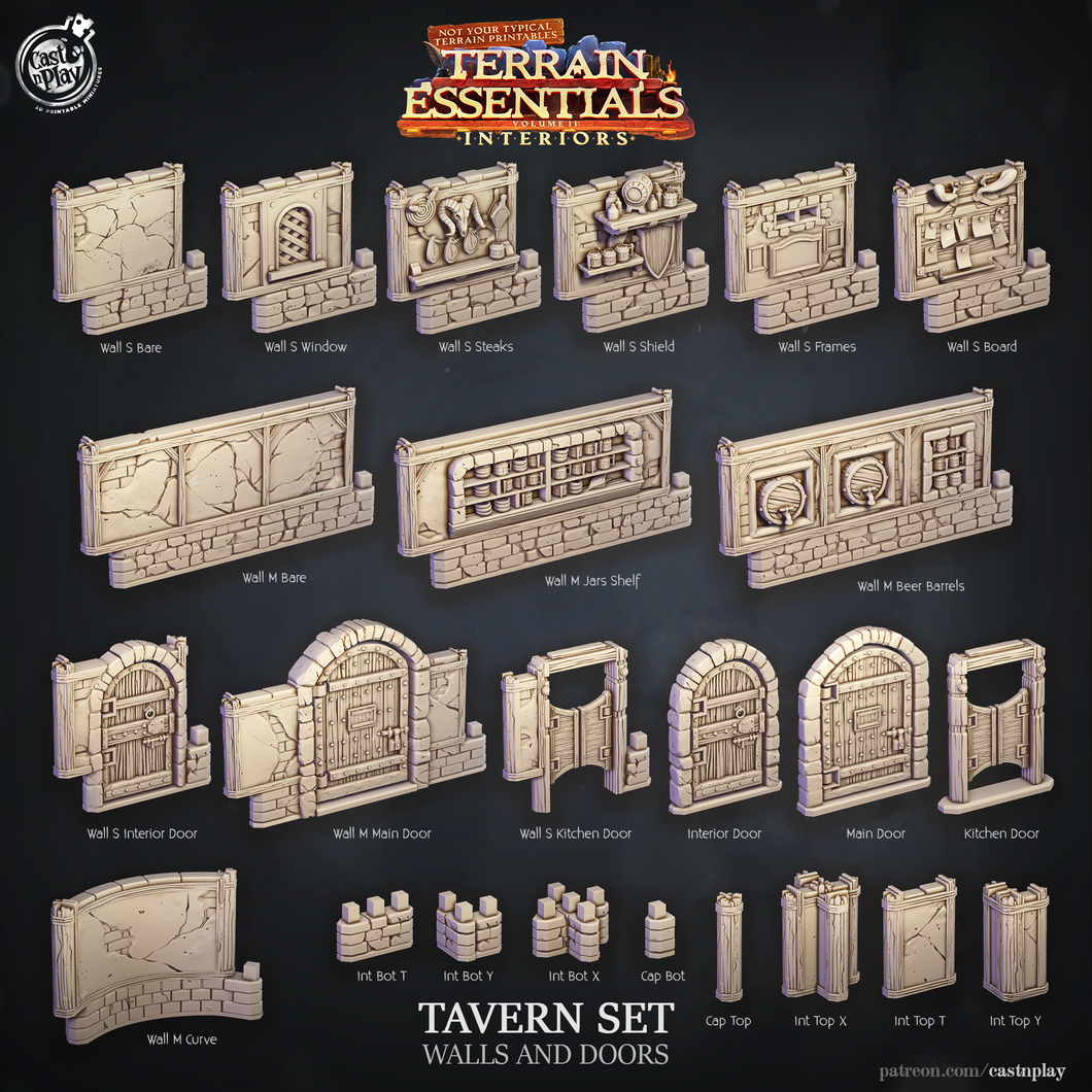 3D Printed Cast n Play Tavern Walls and Doors Terrain Essentials 28mm 32mm D&D