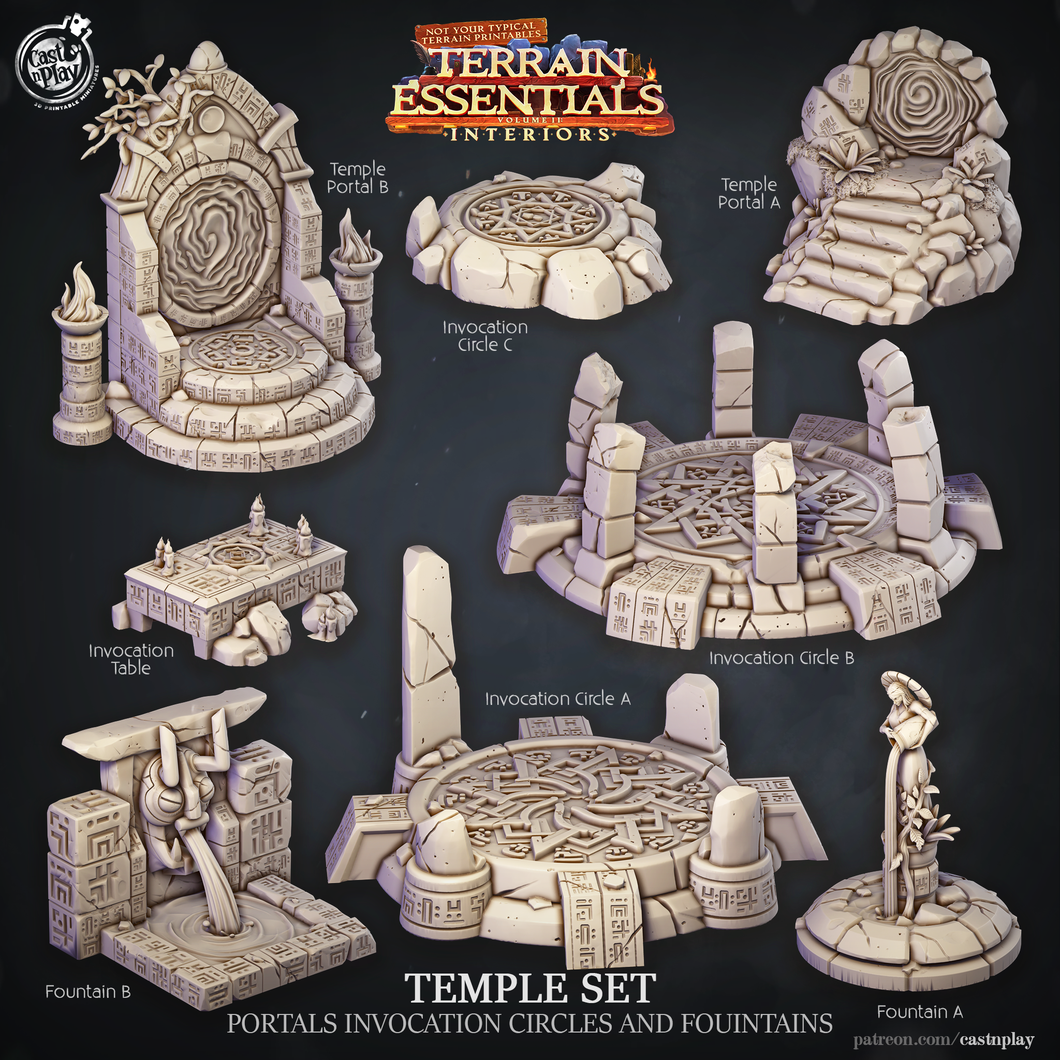 3D Printed Cast n Play Temple Portals, Invocation Circles and Fountains Terrain Essentials 28mm 32mm D&D