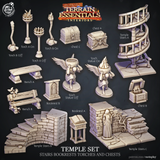 3D Printed Cast n Play Temple Stairs, Bookrests, Torches and Chests Terrain Essentials 28mm 32mm D&D