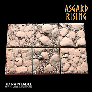 3D Printed Asgard Rising Stone Rock Square Base Set 25 28 32 35mm D&D - Charming Terrain