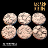 3D Printed Asgard Rising Stone Rock Round Base Set 25 28 32 35mm D&D - Charming Terrain