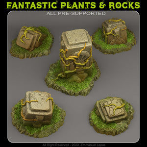 3D Printed Fantastic Plants and Rocks TROPICAL RUINS 28mm - 32mm D&D Wargaming