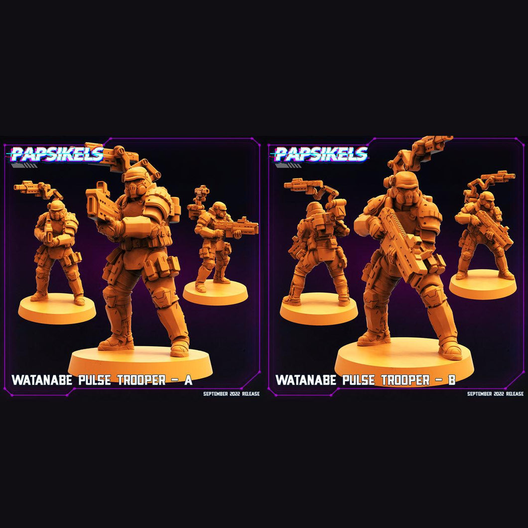 3D Printed Papsikels Cyberpunk Sci-Fi Watanabe Pulse Trooper Set - 28mm 32mm