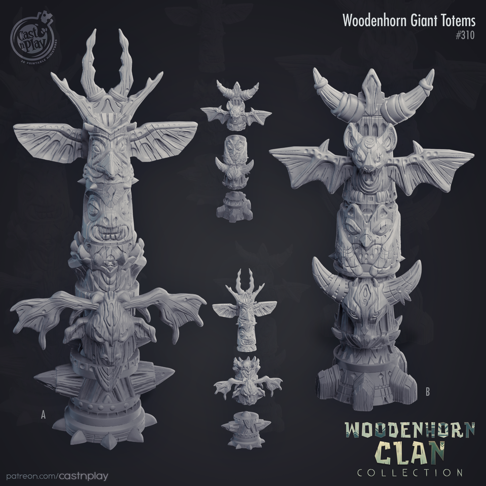 3D Printed Cast n Play Giant Totems Woodenhorn Clan 28mm 32mm D&D