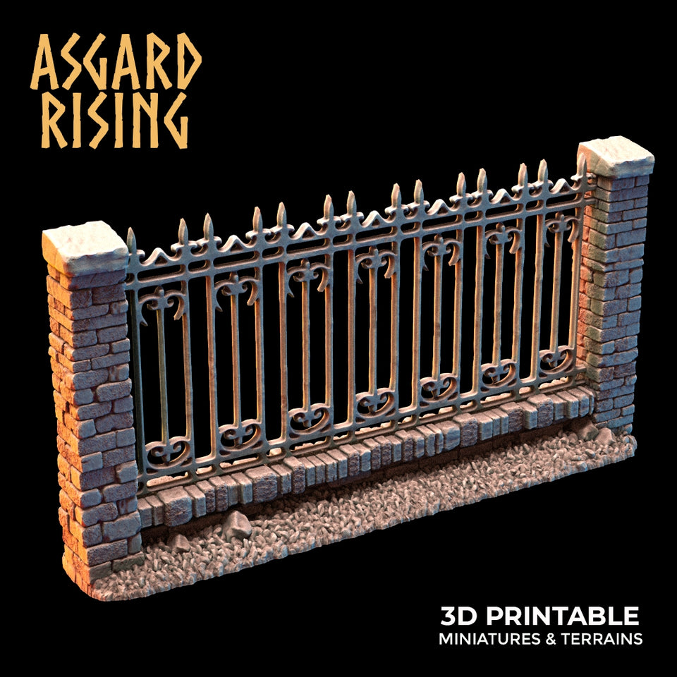 3D Printed Asgard Rising Cemetery Stone Wall Fence Set 28mm-32mm Ragnarok D&D - Charming Terrain