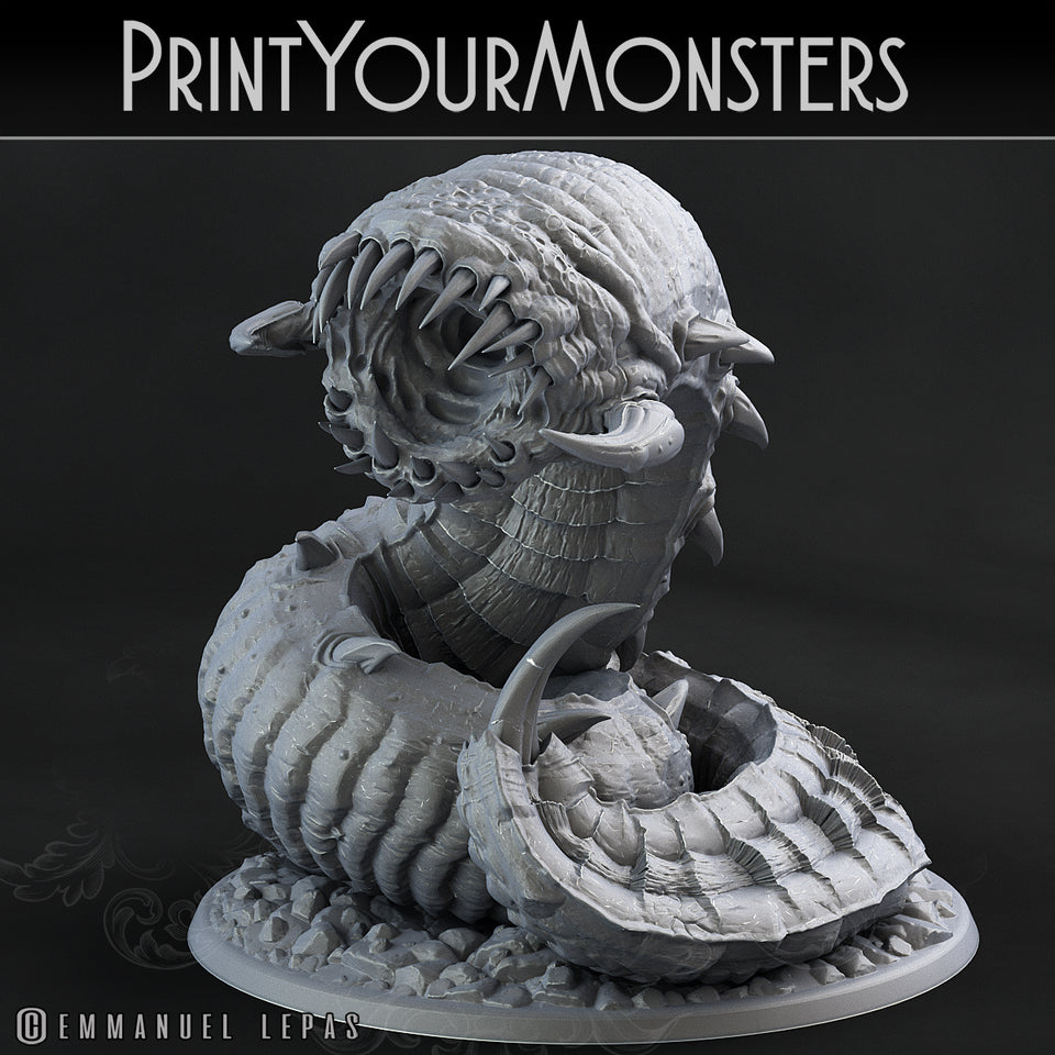 3D Printed Print Your Monsters Young Purple Worm Worms Subterranean Terrors 28mm - 32mm D&D Wargaming