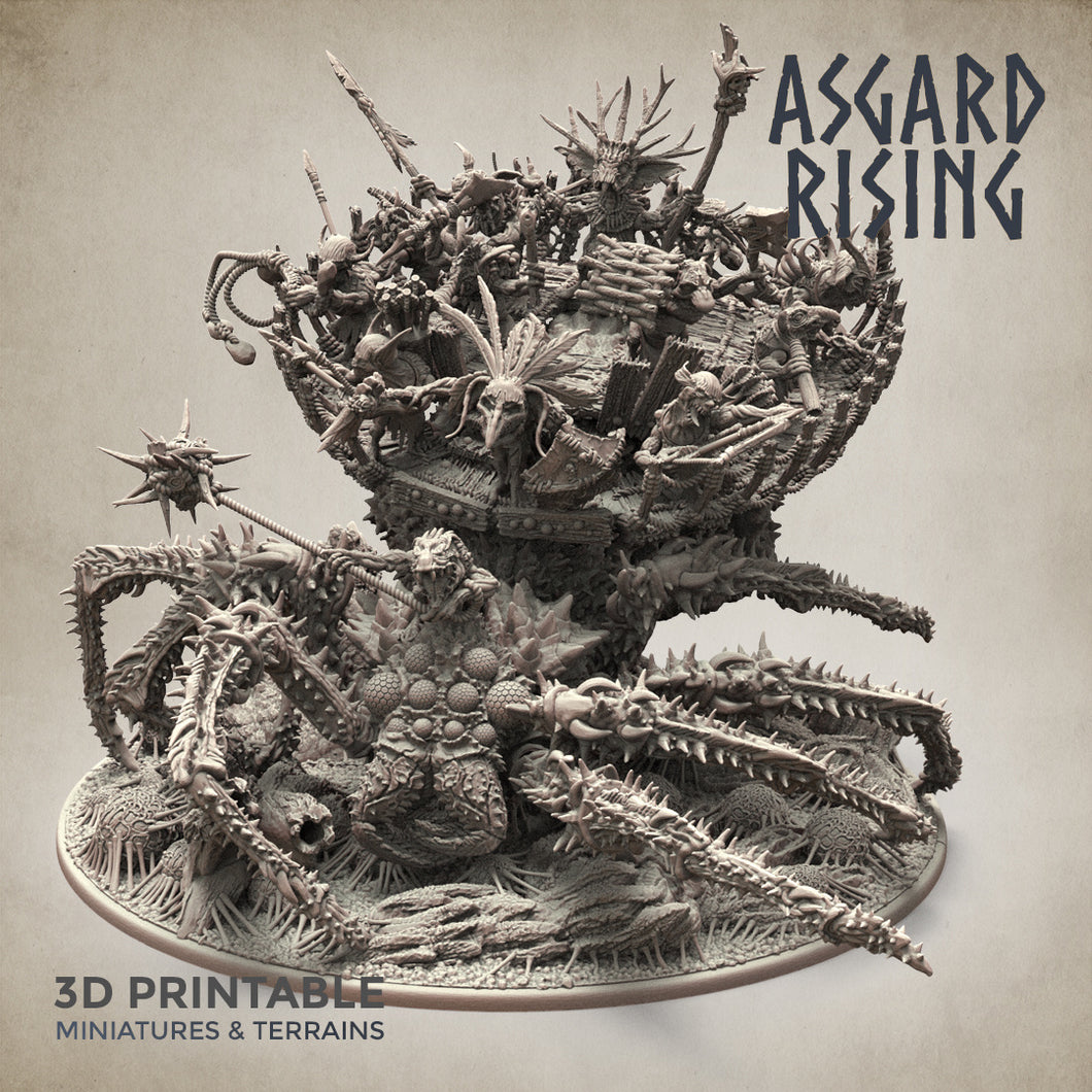 3D Printed Asgard Rising Ancient Spider Queen with Palanquin 32mm D&D - Charming Terrain