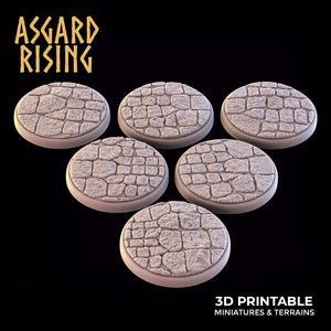 3D Printed Asgard Rising Stone Road Round Base Set 25 28 32 35mm D&D - Charming Terrain