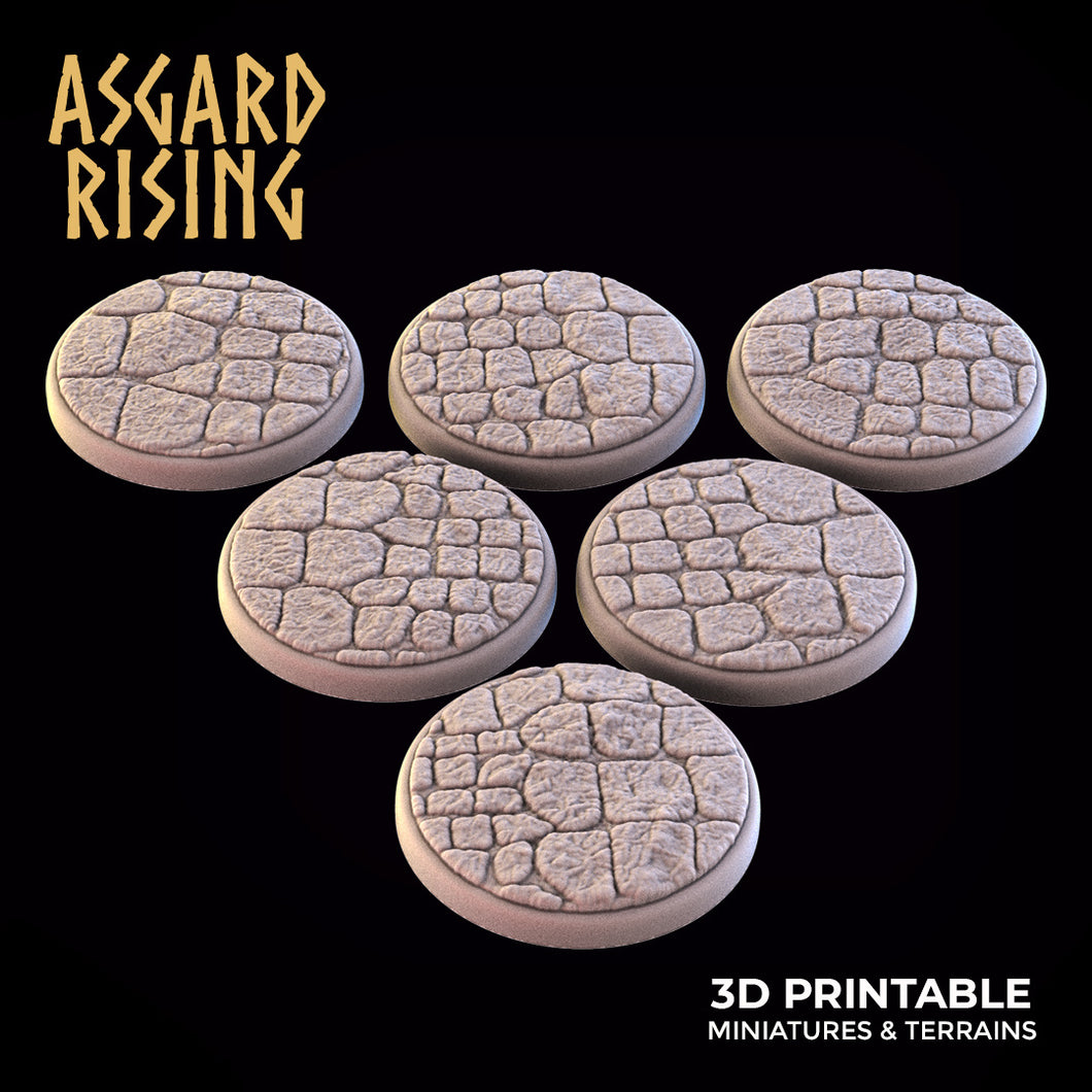 3D Printed Asgard Rising Stone Road Round Base Set 25 28 32 35mm D&D - Charming Terrain