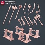 3D Printed STL Miniatures Blacksmith Weapon Store Set 28mm - 32mm War Gaming D&D