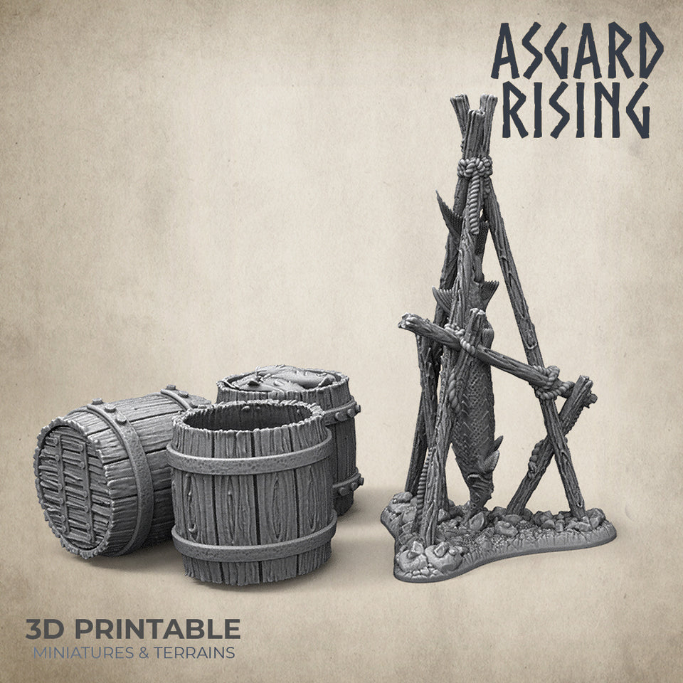 3D Printed Asgard Rising Smoked Sturgeon & Modular Barrels 32mm D&D - Charming Terrain