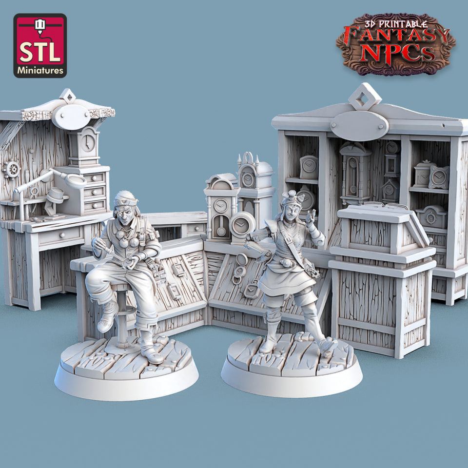 3D Printed STL Miniatures Clockworkers Set Fantasy NPC 28mm - 32mm War Gaming D&D