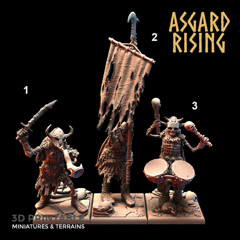 3D Printed Asgard Rising Draugr - Undead Skeleton Command Group Set 28mm - 32mm