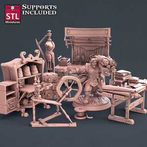 3D Printed STL Miniatures Fabric Seller Set 28mm - 32mm War Gaming D&D