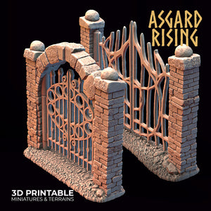 3D Printed Asgard Rising Cemetery Iron Gate Set Only 28mm-32mm Ragnarok D&D