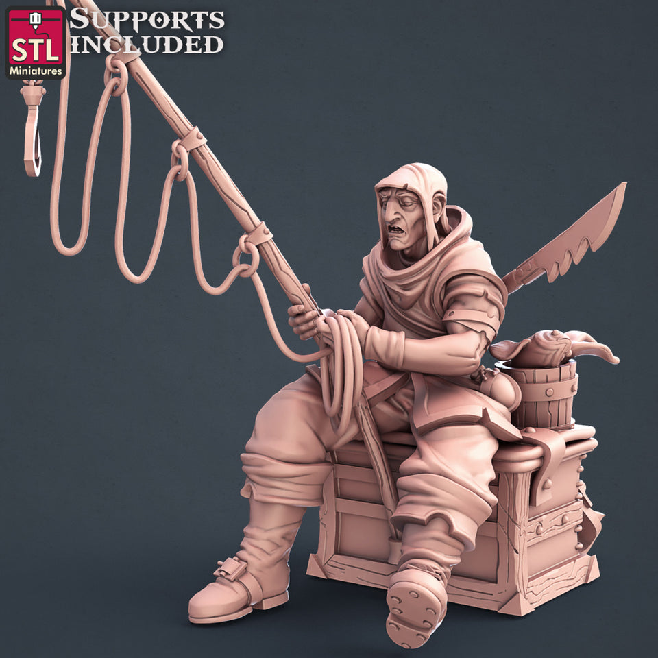 3D Printed STL Miniatures Fisherman Set Fantasy NPC 2 | 28 - 32mm War Gaming D&D