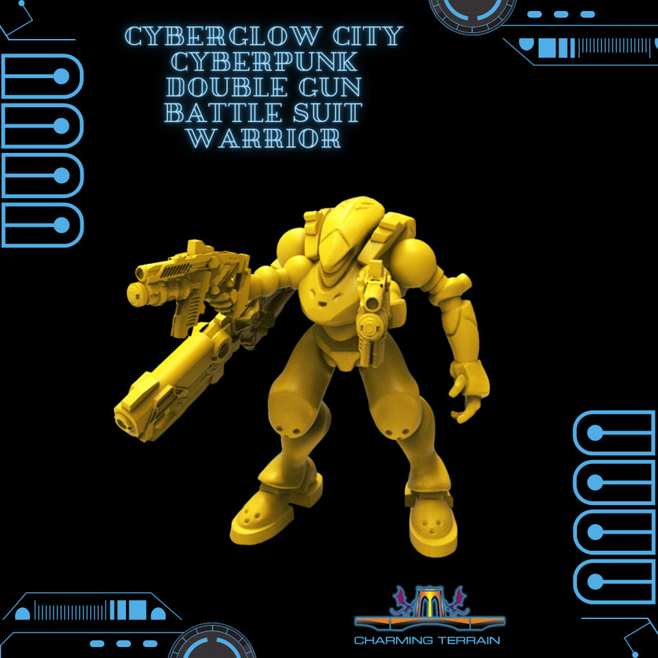 3D Printed Cyberglow City Cyberpunk Battle Suit Warrior Miniature  - 28mm 32mm - Charming Terrain