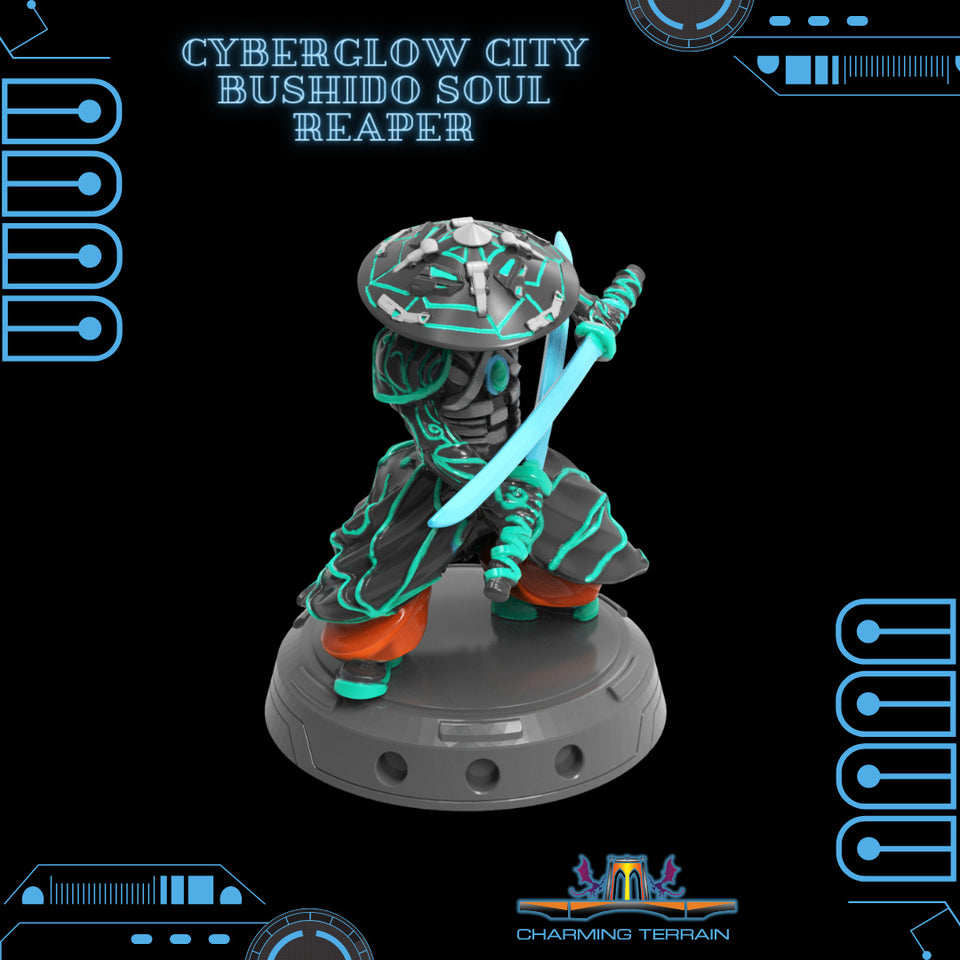 3D Printed Cyberglow City Cyberpunk Bushido Soul Reaper Miniature  - 28mm 32mm - Charming Terrain