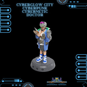 3D Printed Cyberglow City Cyberpunk Cybernetic Doctor Miniature  - 28mm 32mm - Charming Terrain
