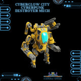 3D Printed Cyberglow City Cyberpunk Destroyer Mech Miniature  - 28mm 32mm - Charming Terrain