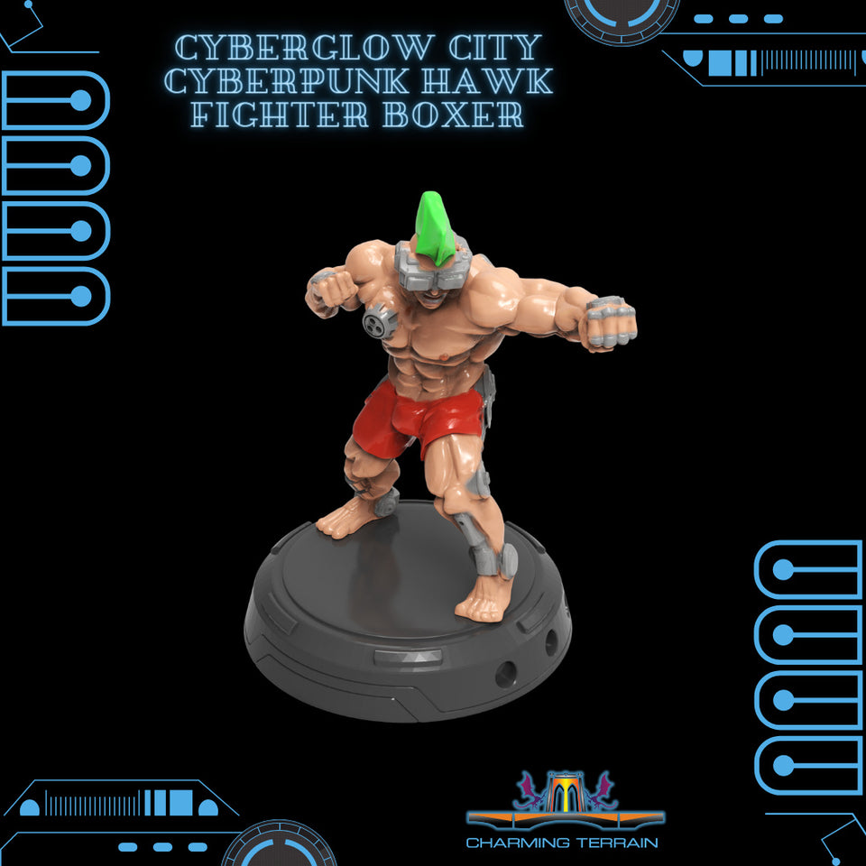 3D Printed Cyberglow City Cyberpunk Hawk Fighter Boxer Miniature  - 28mm 32mm - Charming Terrain