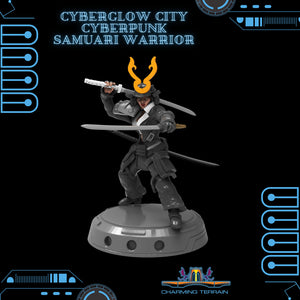 3D Printed Cyberglow City Cyberpunk Samurai Warrior Miniature  - 28mm 32mm - Charming Terrain