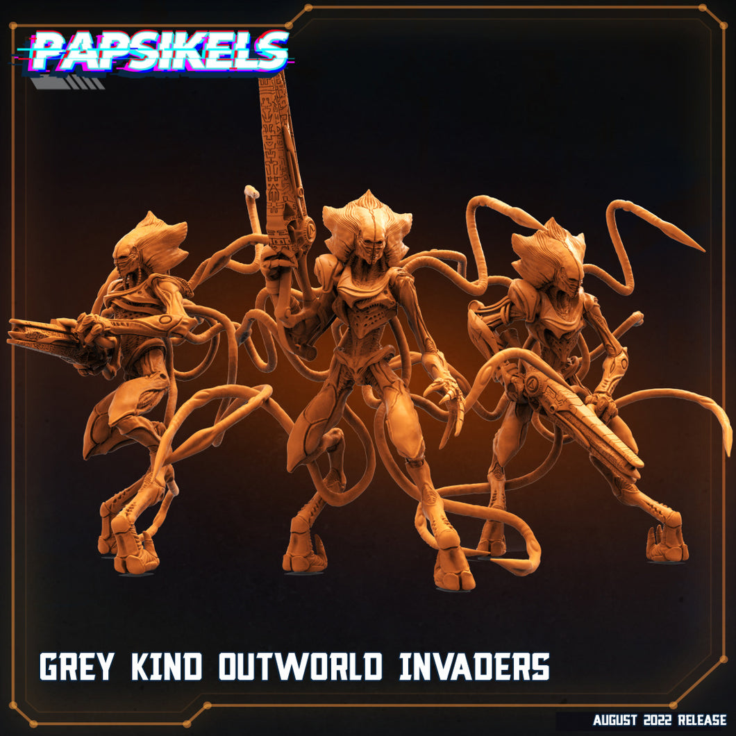 3D Printed Papsikels Cyberpunk Sci-Fi Grey Kind Outworld Invaders Set - 28mm 32mm