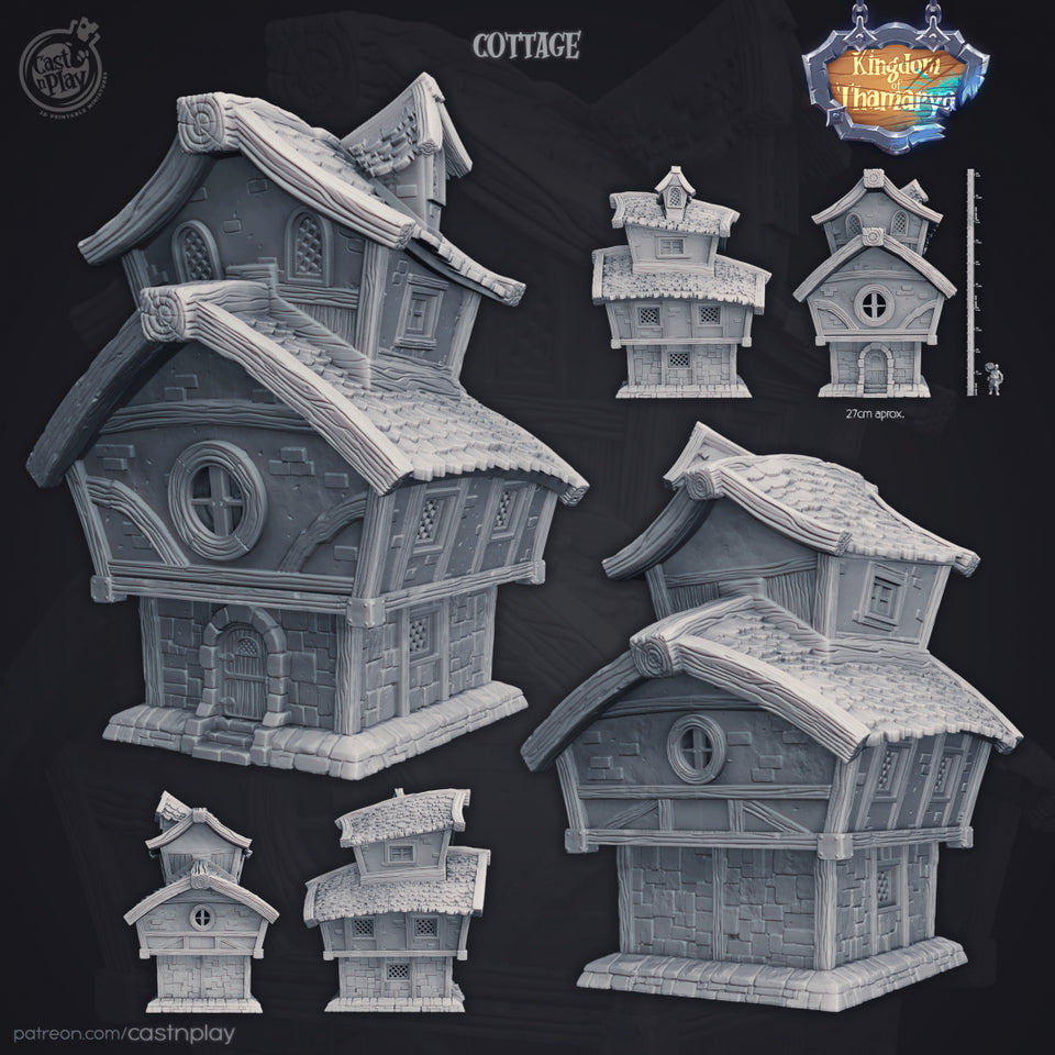 3D Printed Cast n Play Cottage Small Medival House Thamarya 28mm 32mm D&D