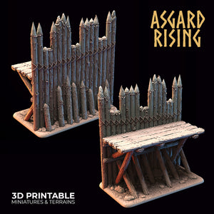 3D Printed Asgard Rising Fortified Village - Large Palisade Set 28mm - 32mm Ragnarok D&D
