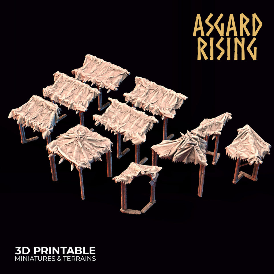 3D Printed Asgard Rising Wooden Palisade Roof Awning Leather Skin Set 28mm - 32mm Ragnarok D&D