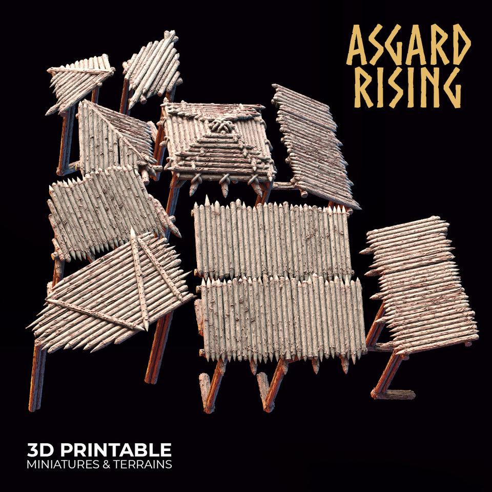 3D Printed Asgard Rising Wooden Palisade Roof Awning Set 28mm - 32mm Ragnarok D&D