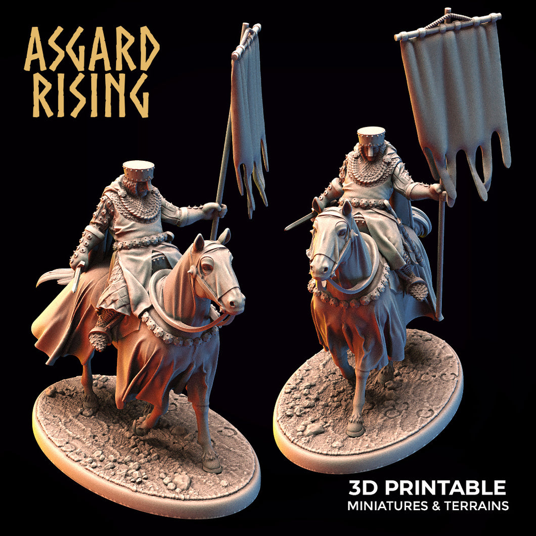 3D Printed Asgard Rising Medieval Heavy Calvary Standard Bearer 32mm Ragnarok D&D - Charming Terrain