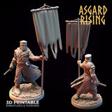 3D Printed Asgard Rising Medieval Knight Standard Bearer 32mm Ragnarok D&D - Charming Terrain