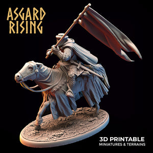 3D Printed Asgard Rising Medieval Heavy Calvary Running Standard Bearer 32mm Ragnarok D&D - Charming Terrain